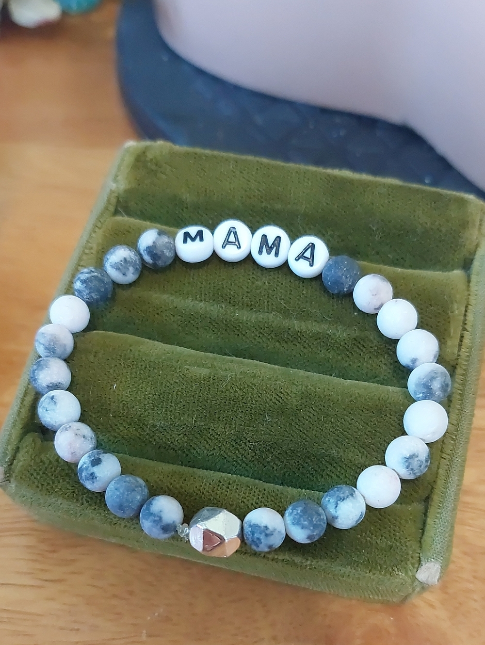 Semi-precious Stone Bead MAMA stretch Bracelet 7" Mom